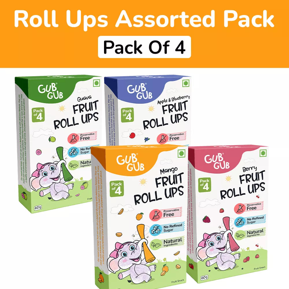 Fruit Roll Ups Assorted Pack of 4 | Apple, Mango, Guava, Berries