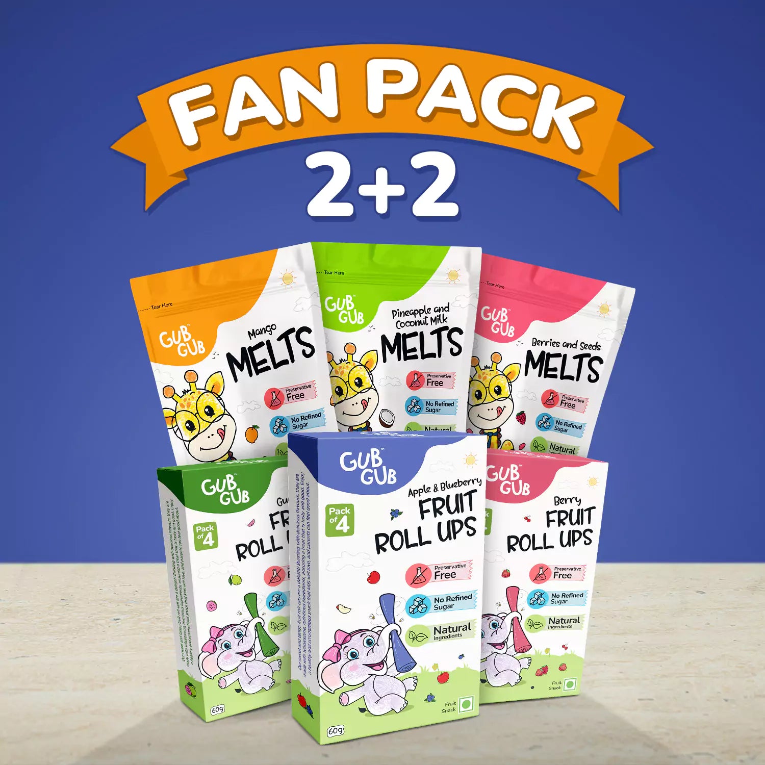 GubGub Fan - Pack of 4 (2 Fruit Roll Ups + 2 Fruit Melts)