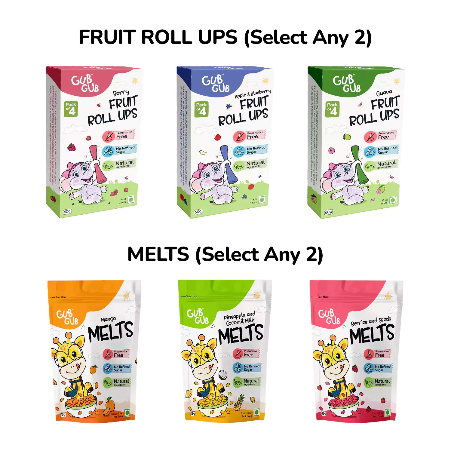 GubGub Fan - Pack of 4 (2 Fruit Roll Ups + 2 Fruit Melts)