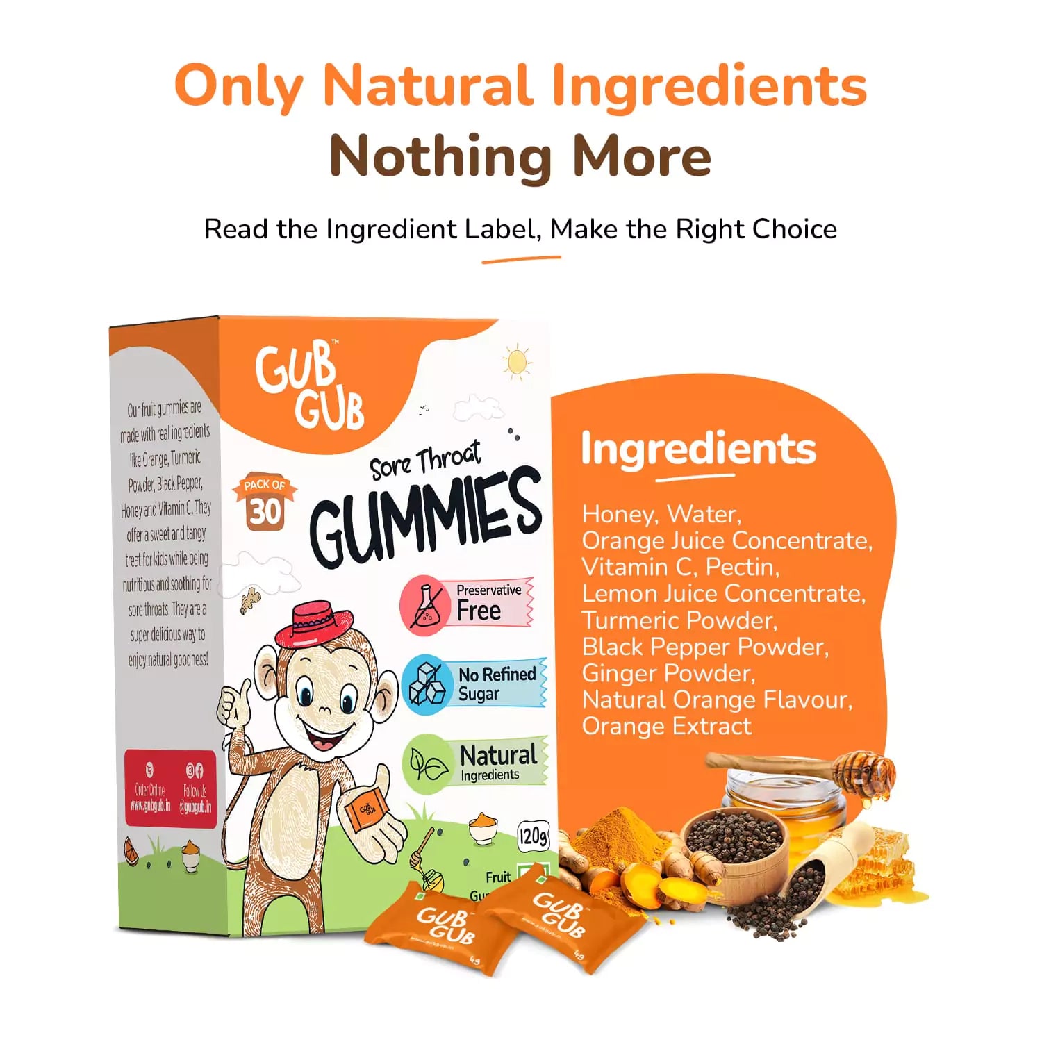Sore Throat Orange Gummies, Pack Of 30