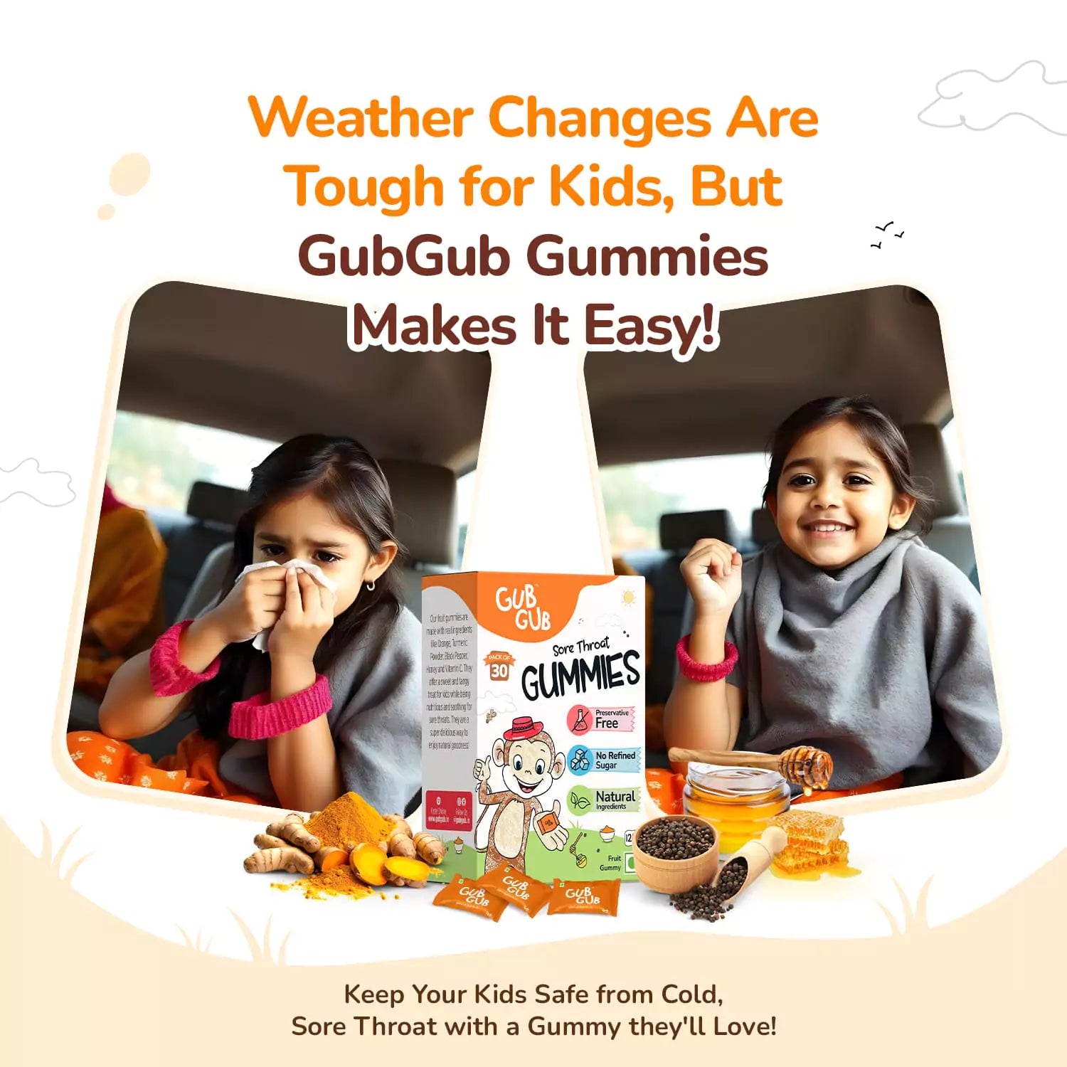 Sore Throat Orange Gummies, Pack Of 30